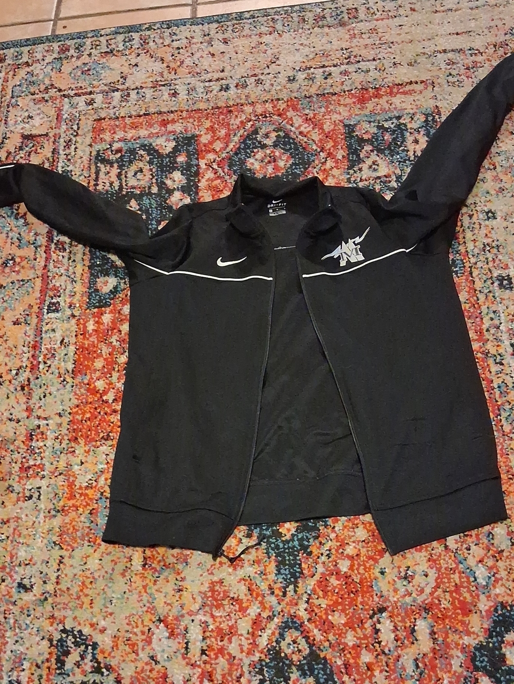 Nike Men’s Black Zip-Up Windbreaker Jacket with White Accents